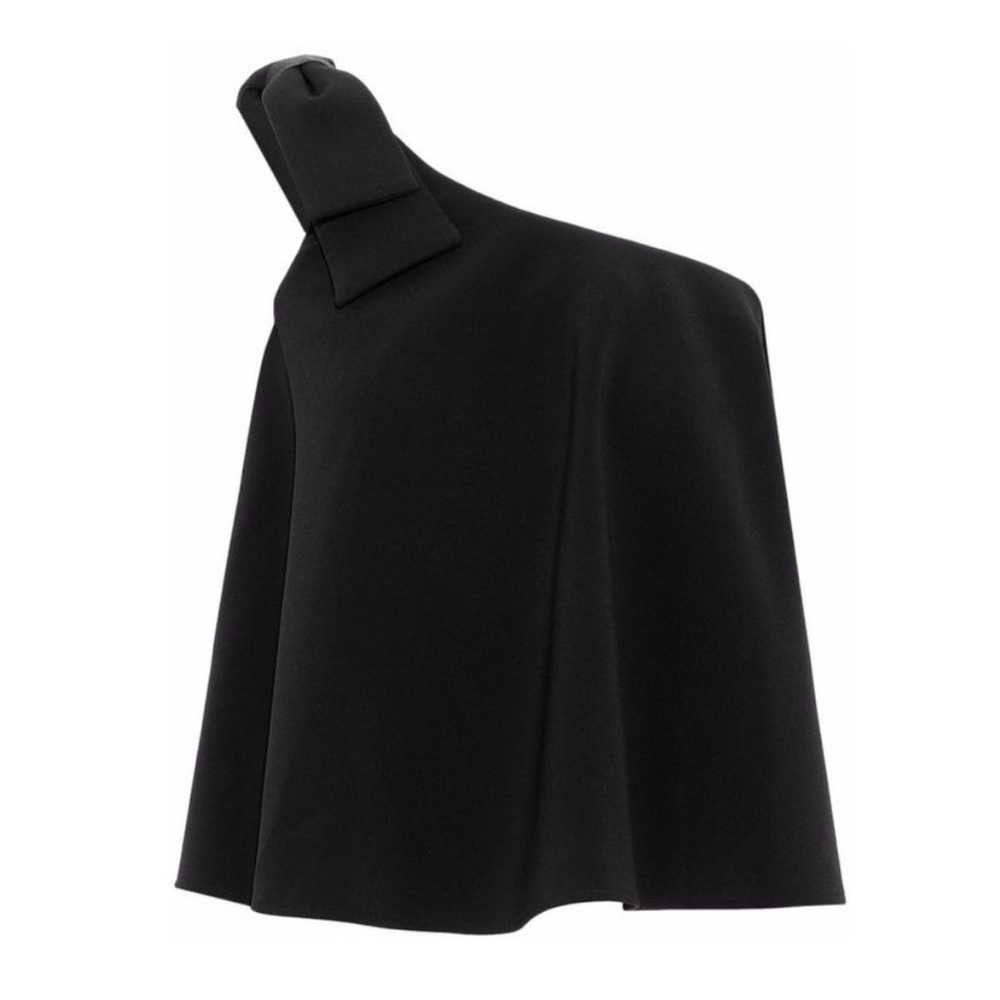 SALONI Cat One Shoulder Bow Embellished Cady Top in Black, size 4 NWT